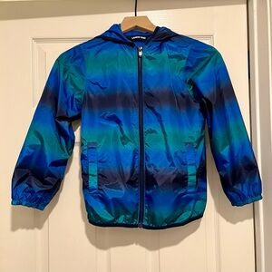 Little Kids Lands' End Rain Jacket Size Small (8) in Blue Green Tie Dye Stripe